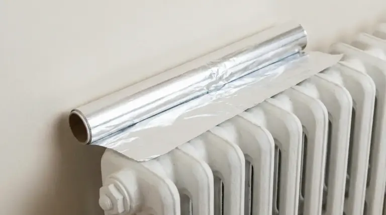 Rotolo di carta stagnola appoggiato su un termosifone bianco