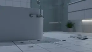 Insetti simili a pesciolini d'argento su un pavimento di bagno piastrellato