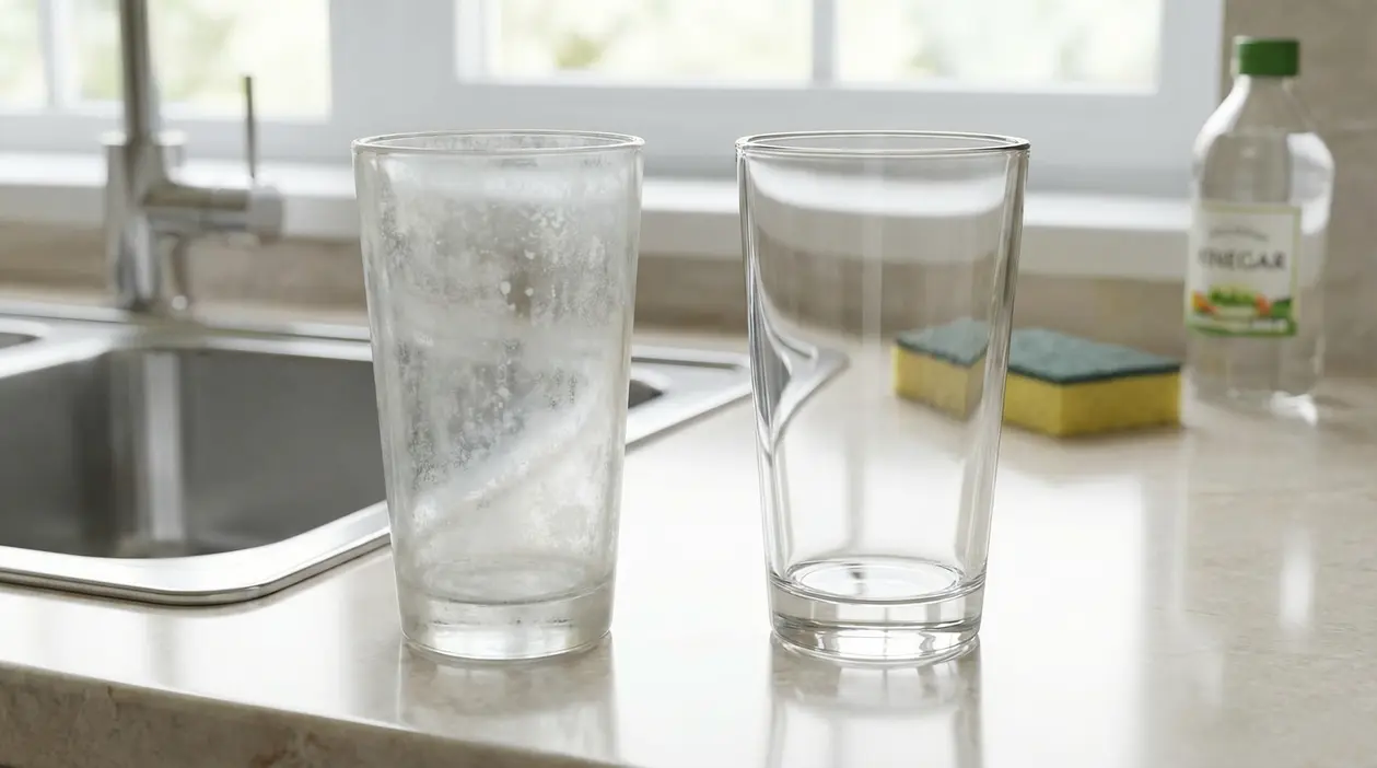 Due bicchieri su un lavandino, uno opaco e uno brillante